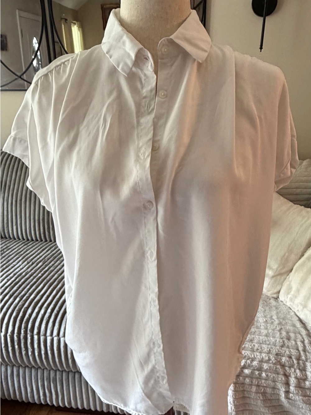 Quince White Tencel Lyocell Short Sleeve Button Down Shirt Size S
